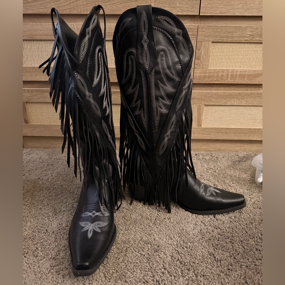 Black Fringe Western Cowboy Boots - Women's